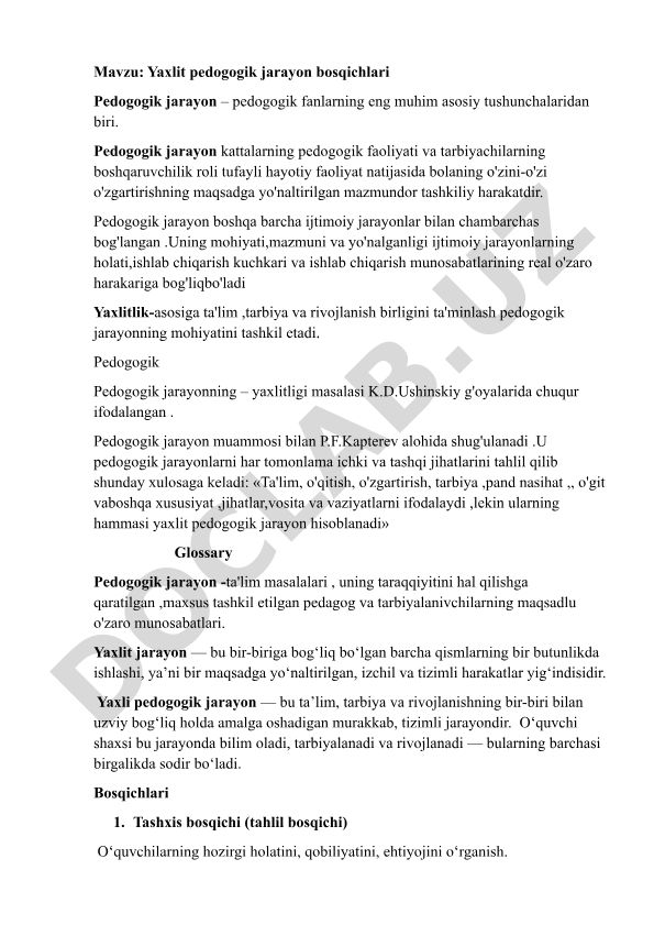 Yaxlit pedogogik jarayon bosqichlari