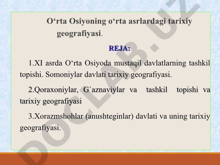 O‘rta Osiyoning o‘rta asrlardagi tarixiy geografiyasi
