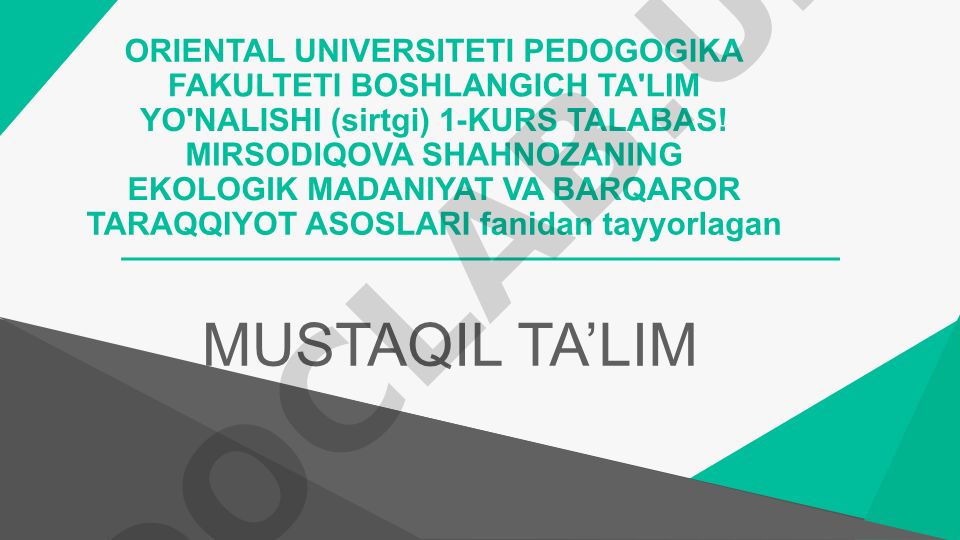 Barqaror taraqqiyot asoslari va maqsadlari