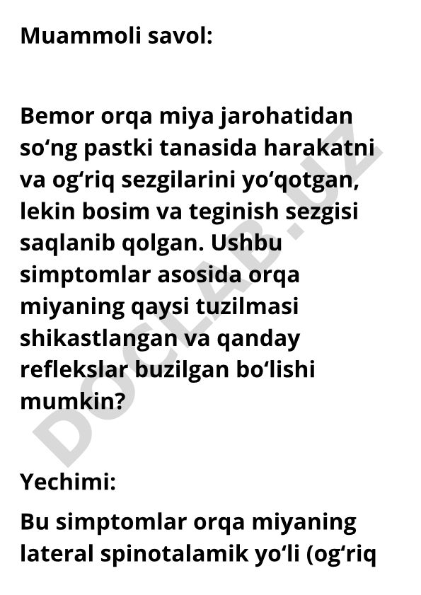 Orqa miya jarohati va Brown-Séquard sindromi simptomlari