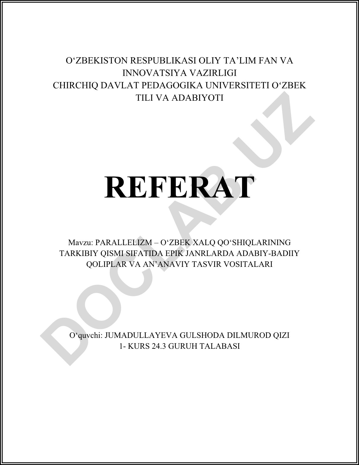 Parallelizm – O‘zbek xalq qo‘shiqlarining tarkibiy qismi sifatida