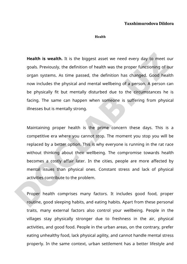 Health is Wealth: Physical and Mental Wellbeing