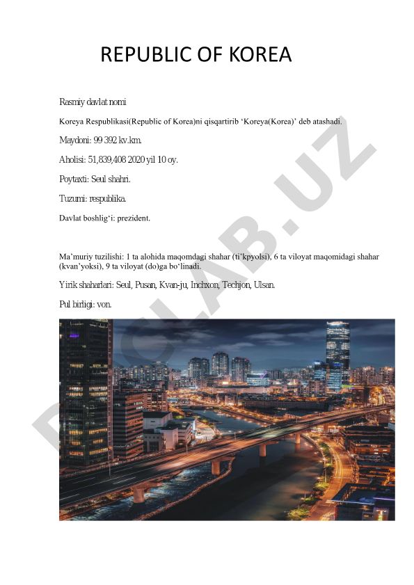Koreya Respublikasi: geografik joylashuvi va ma'lumotlari