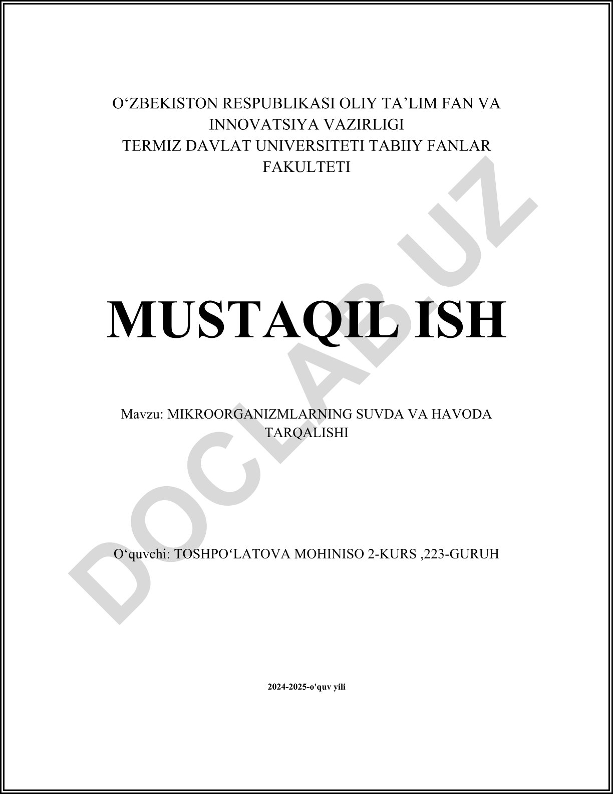 Mikroorganizmlarning suvda va havoda tarqalishi