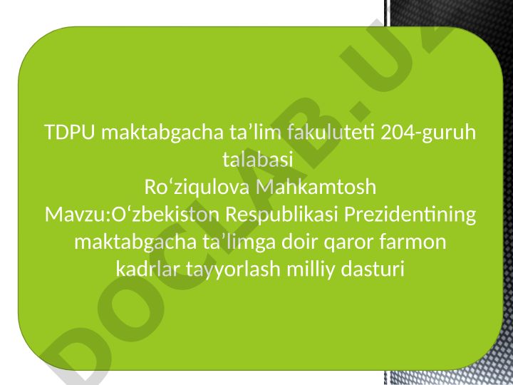 O'zbekiston Respublikasi Prezidentining maktabgacha ta'limga doir qaror farmon kadrlar tayyorlash milliy dasturi