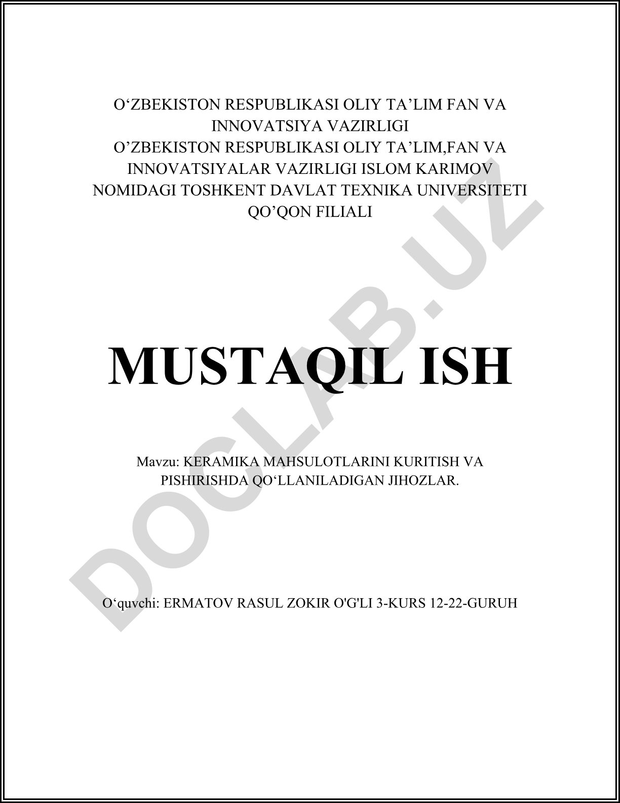 Keramika mahsulotlarini kuritish va pishirishda qo‘llaniladigan jihozlar