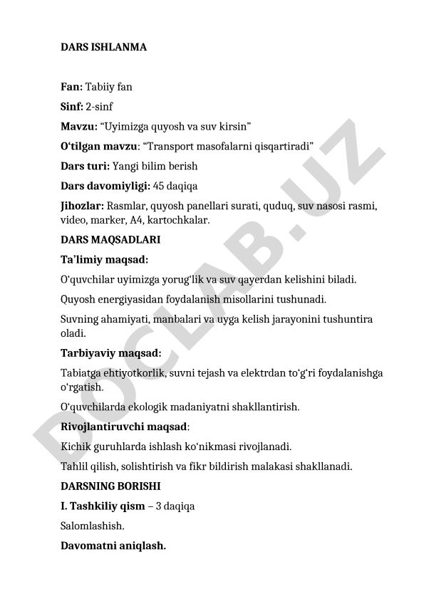 Uyimizga quyosh va suv kirsin