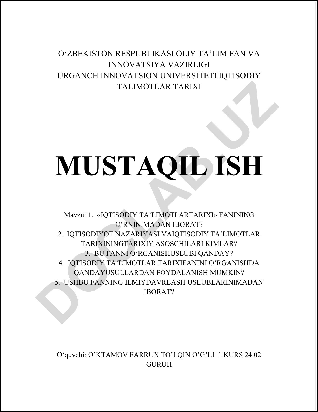 Iqtisodiy ta'limotlar tarixi fanining ahamiyati va o'rganish usullari