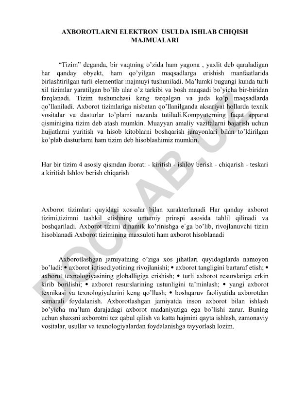 Axborot tizimlari va ularning asosiy qismlari