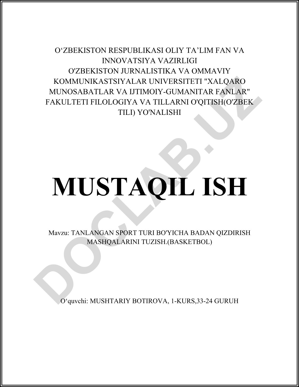 Tanlangan sport turi bo'yicha badan qizdirish mashqalarini tuzish (Basketbol)