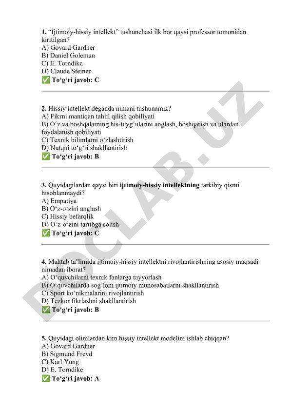 Ijtimoiy-hissiy intellekt test savollari