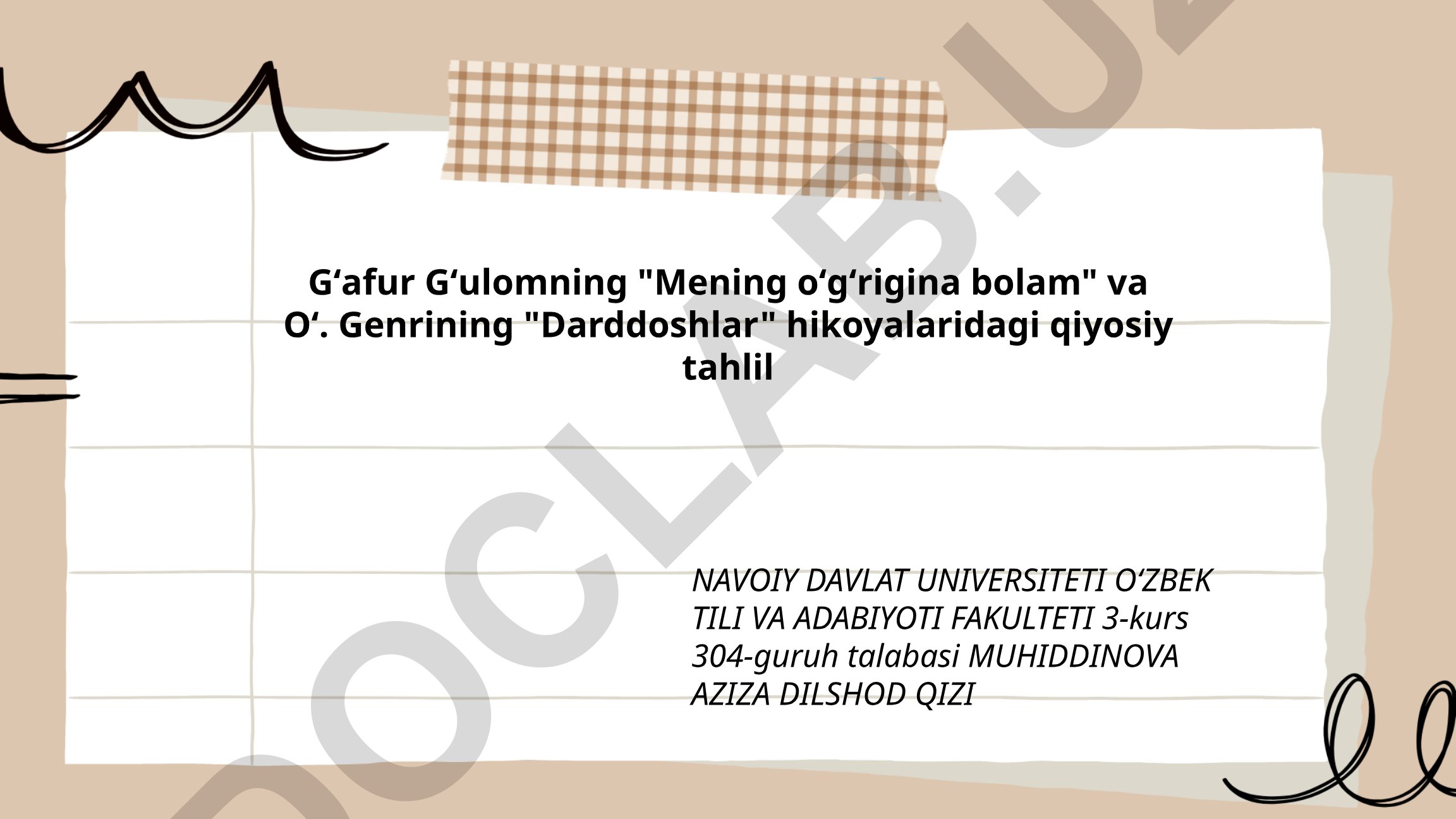 Gʻafur Gʻulom va Oʻ. Genri hikoyalaridagi qiyosiy tahlil