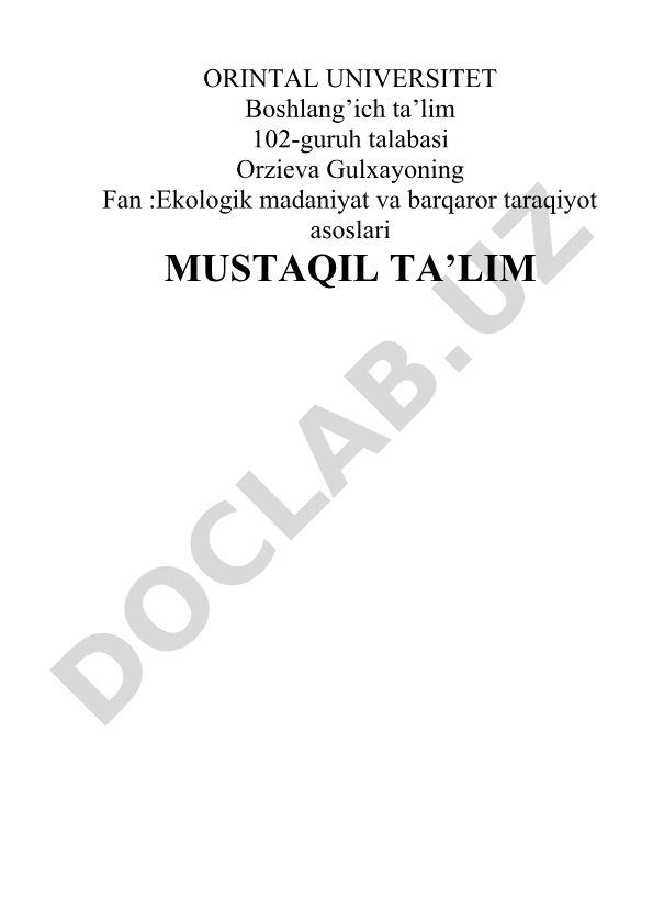 Ekologik madaniyat va barqaror taraqiyot asoslari