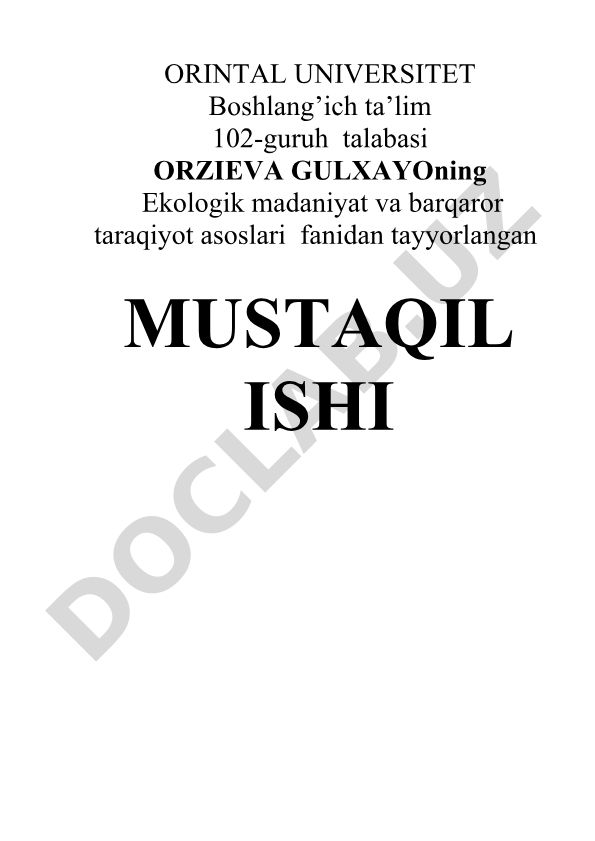 Ekologik madaniyat va barqaror taraqiyot asoslari
