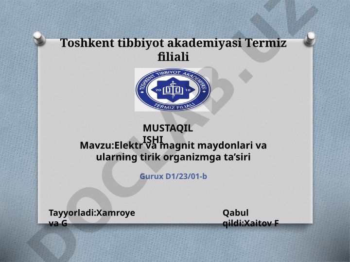 Elektr va magnit maydonlari va ularning tirik organizmga ta'siri