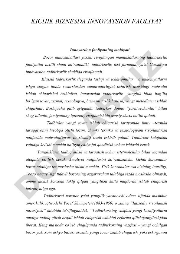 Kichik biznesda innovatsion faoliyat