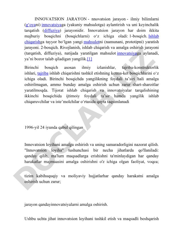 Innovatsion jarayon va uning bosqichlari