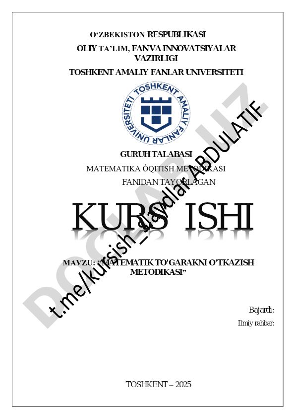 Matematik to'garakni o'tkazish metodikasi