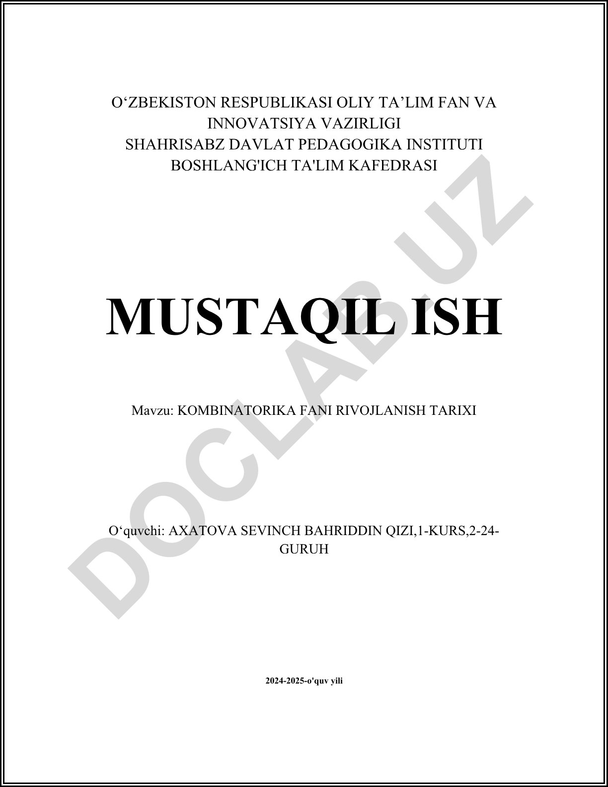Kombinatorika fani rivojlanish tarixi