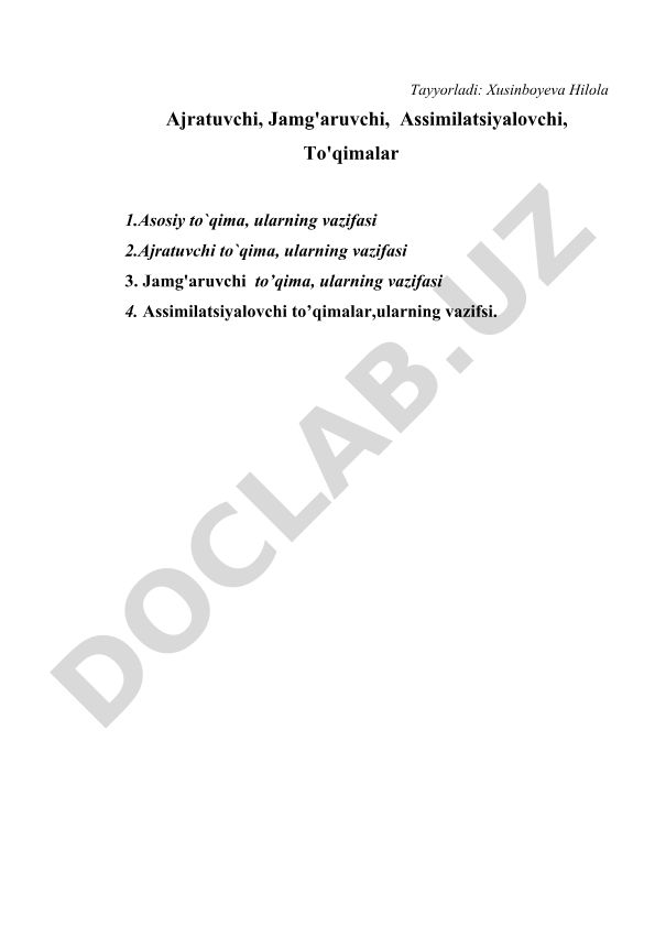 O'simlik to'qimalari turlari va ularning vazifalari