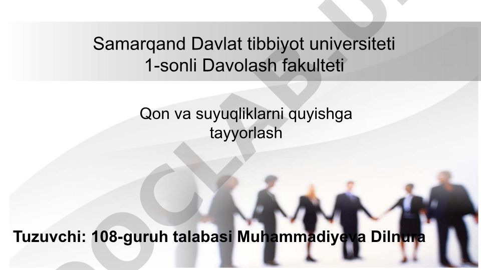 Qon va suyuqliklarni quyishga tayyorlash