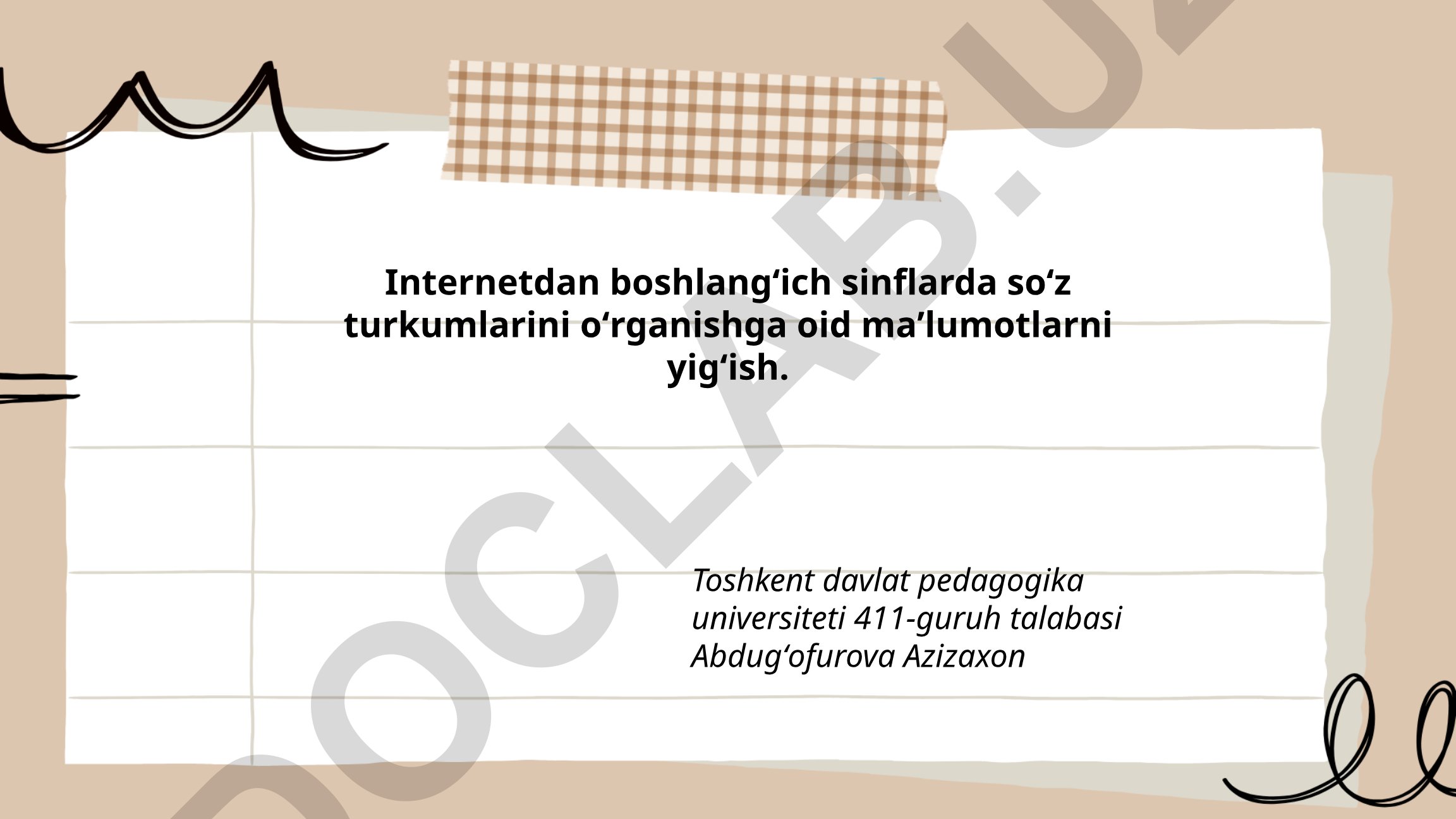 Boshlang'ich sinflarda so'z turkumlarini o'rganish