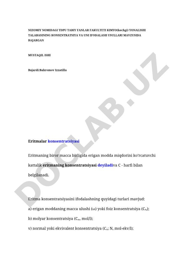 Konsentratsiya va uni ifodalash usullari