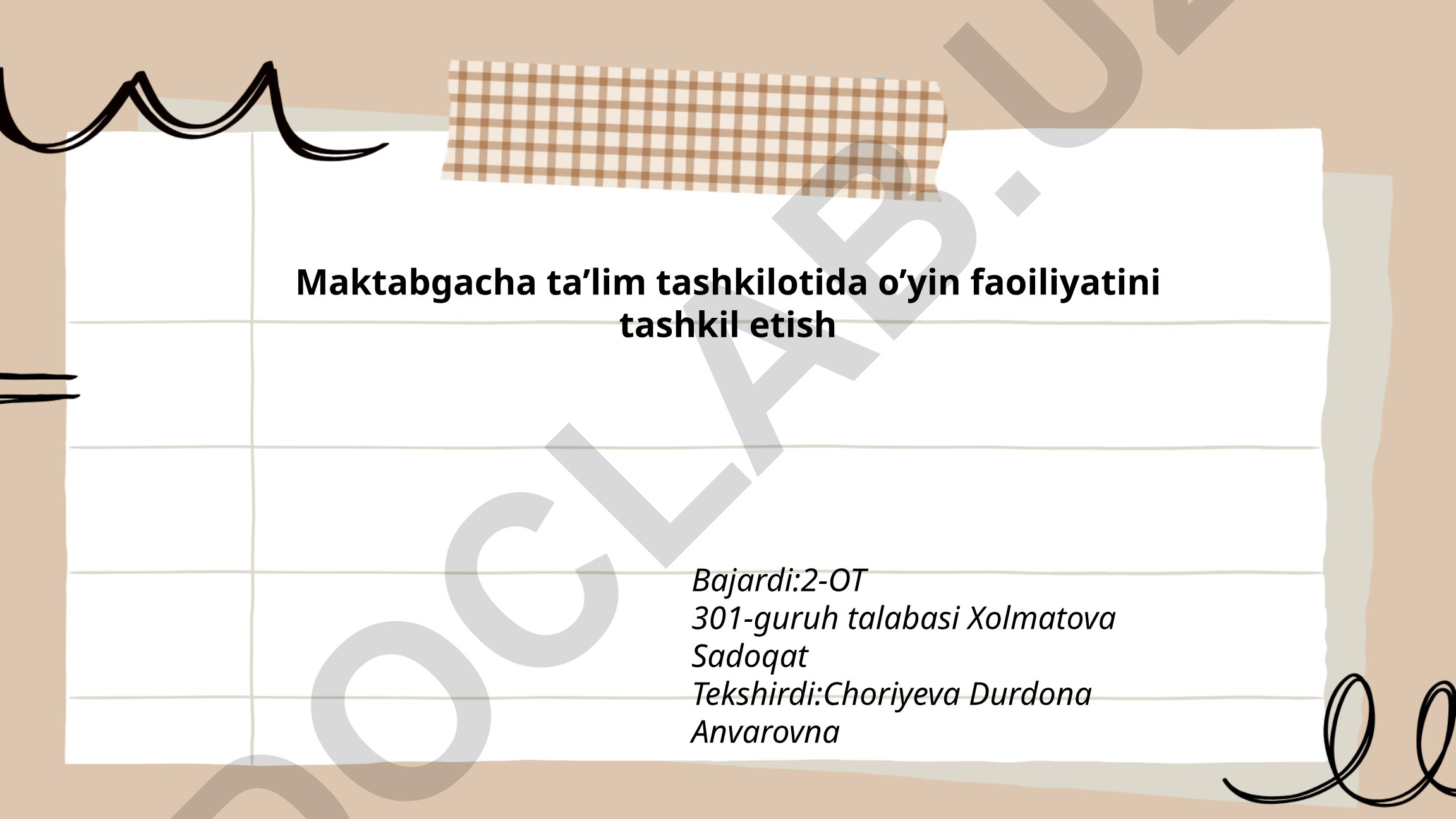 Maktabgacha ta’lim tashkilotida o’yin faoliyatini tashkil etish