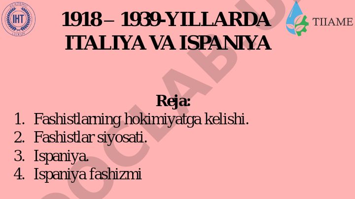 1918-1939-yillarda Italiya va Ispaniya fashizmi