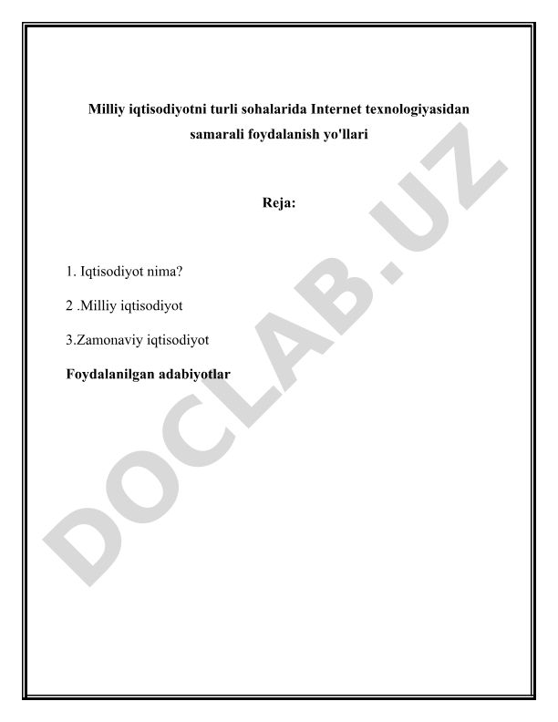 Milliy iqtisodiyotda Internet texnologiyalaridan foydalanish