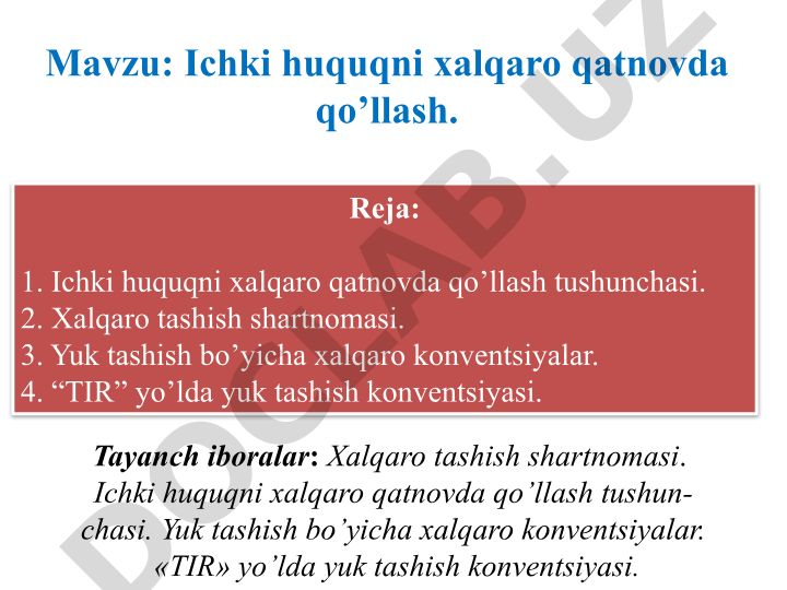 Ichki huquqni xalqaro qatnovda qo'llash