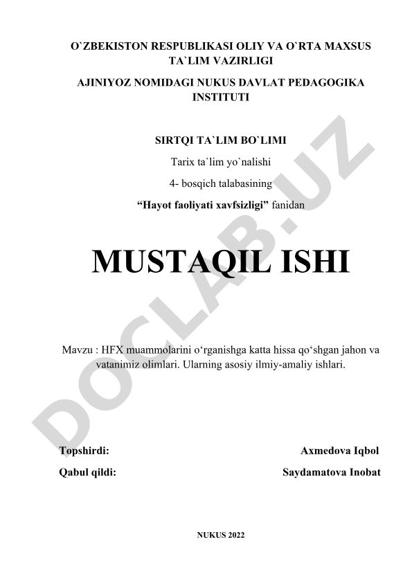 HFX muammolarini o‘rganishga katta hissa qo‘shgan jahon va vatanimiz olimlari. Ularning asosiy ilmiy-amaliy ishlari