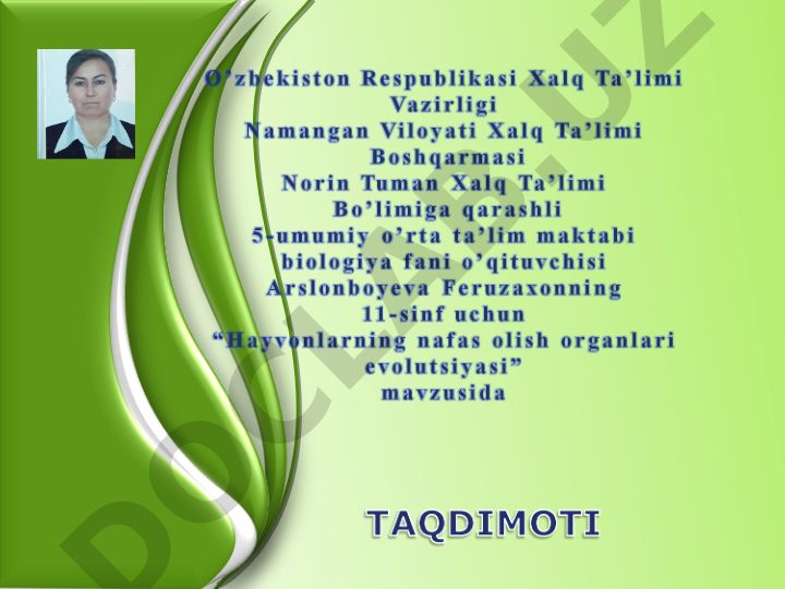 Anaerobic va aerobic muhitda moddalar almashinuvi va nafas olish a'zolari evolutsiyasi