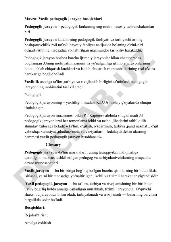 Yaxlit pedogogik jarayon bosqichlari