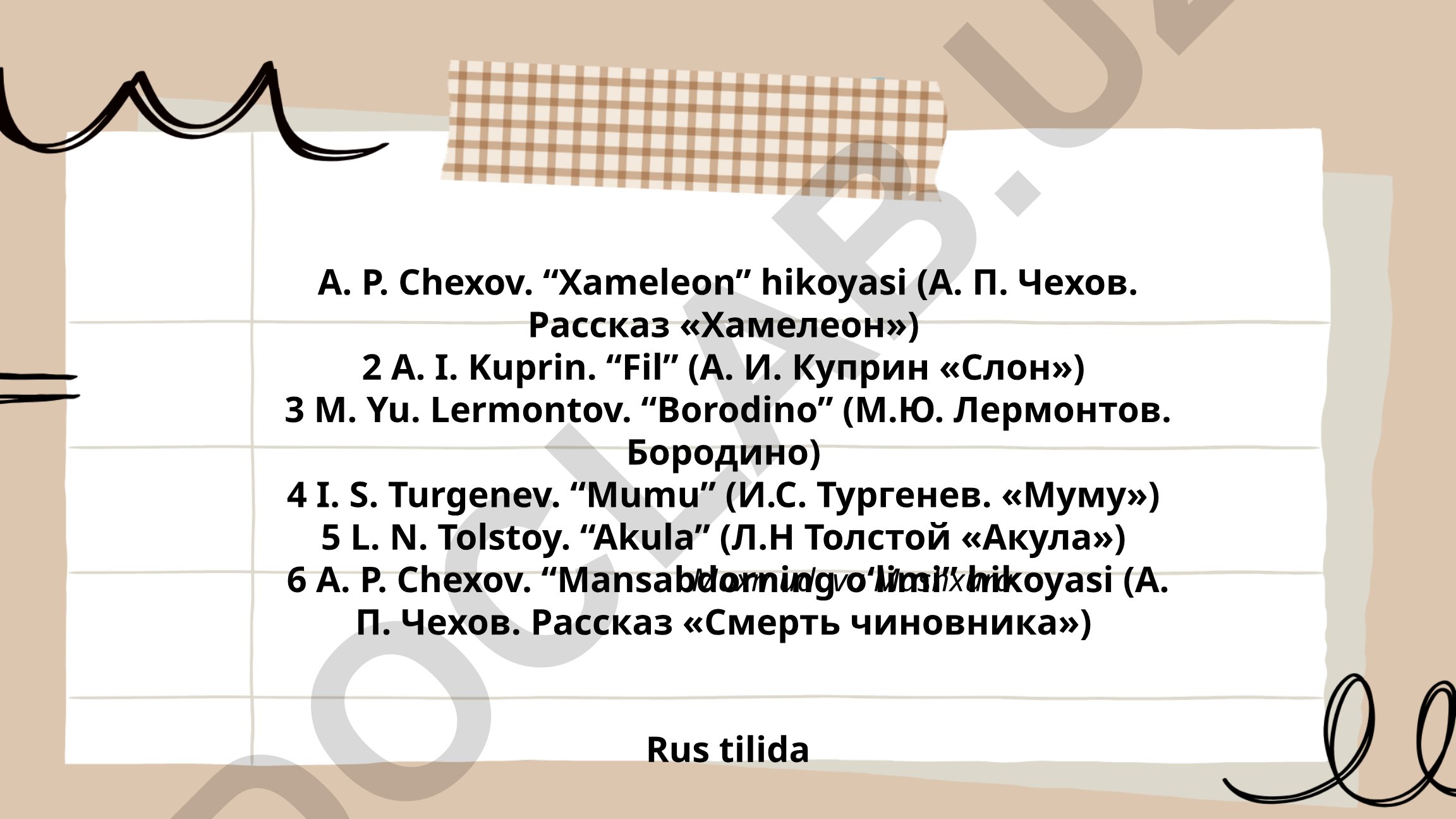 Rus adabiyotidan tanlangan hikoyalar to'plami