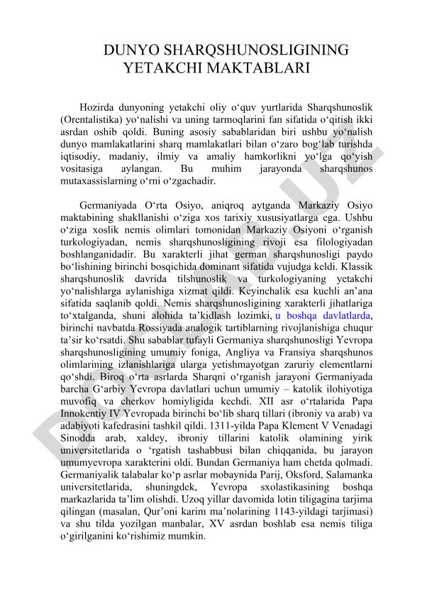 Dunyo sharqshunosligining yetakchi maktablari