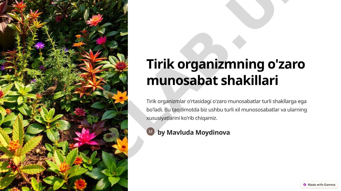 Tirik organizmlar o'rtasidagi o'zaro munosabat turlari