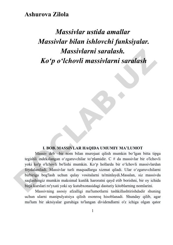 Massivlar ustida amallar va massivlarni saralash