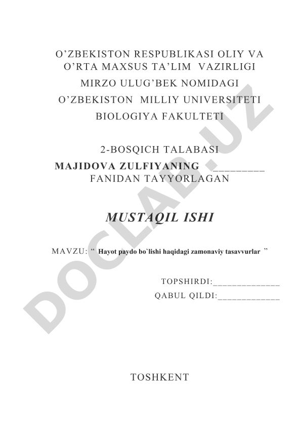Hayot paydo bo'lishi haqidagi zamonaviy tasavvurlar