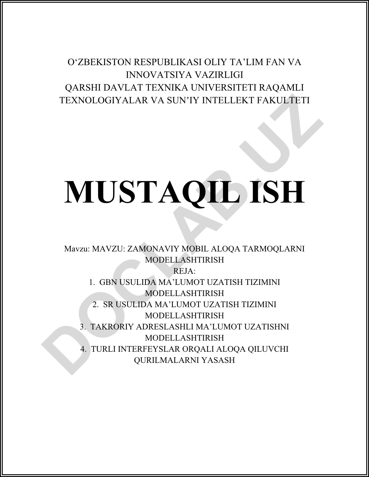 Zamonaviy mobil aloqa tarmoqlarini modellashtirish