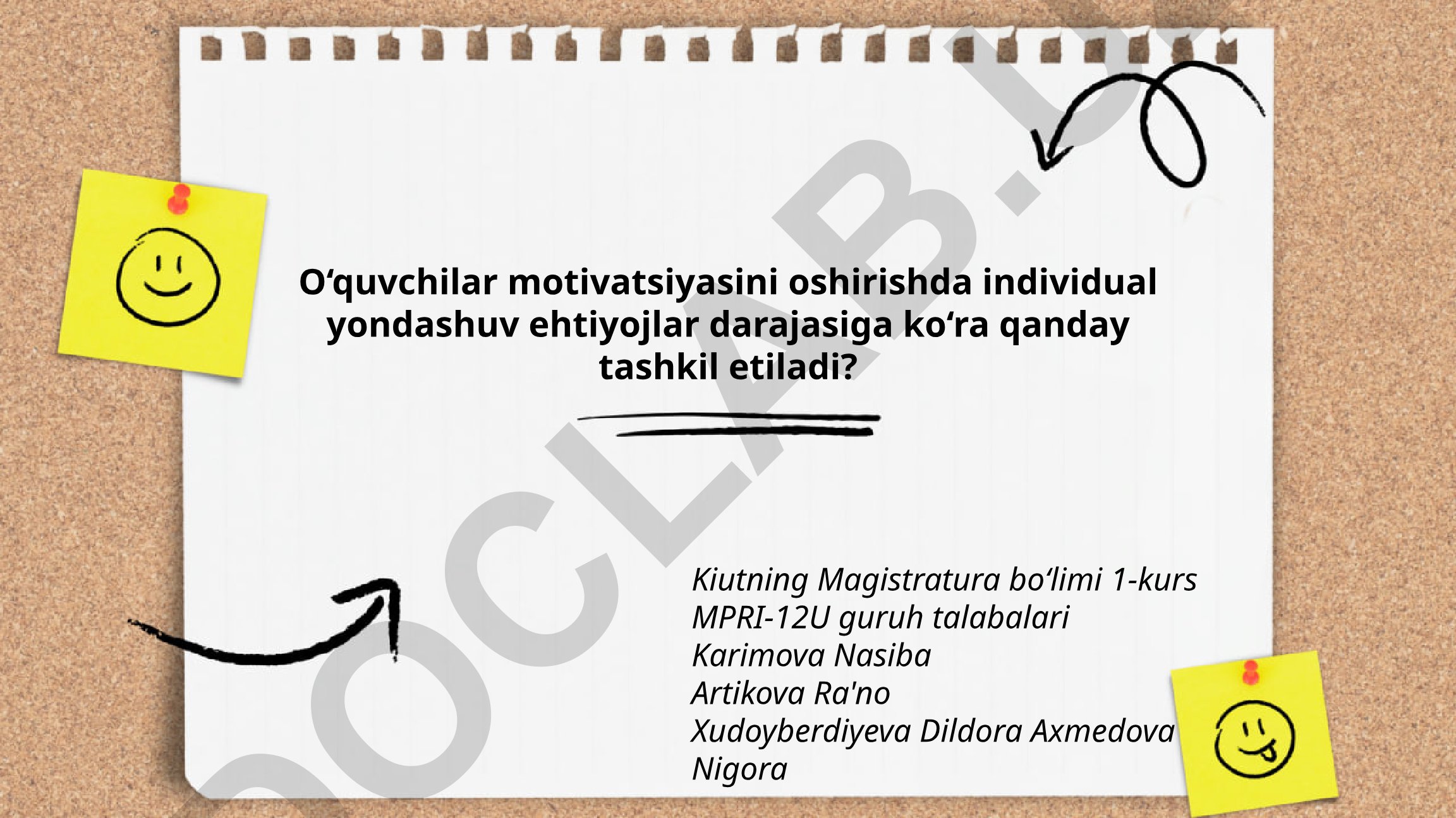 O‘quvchilar motivatsiyasini oshirishda individual yondashuv ehtiyojlar darajasiga ko‘ra tashkil etish