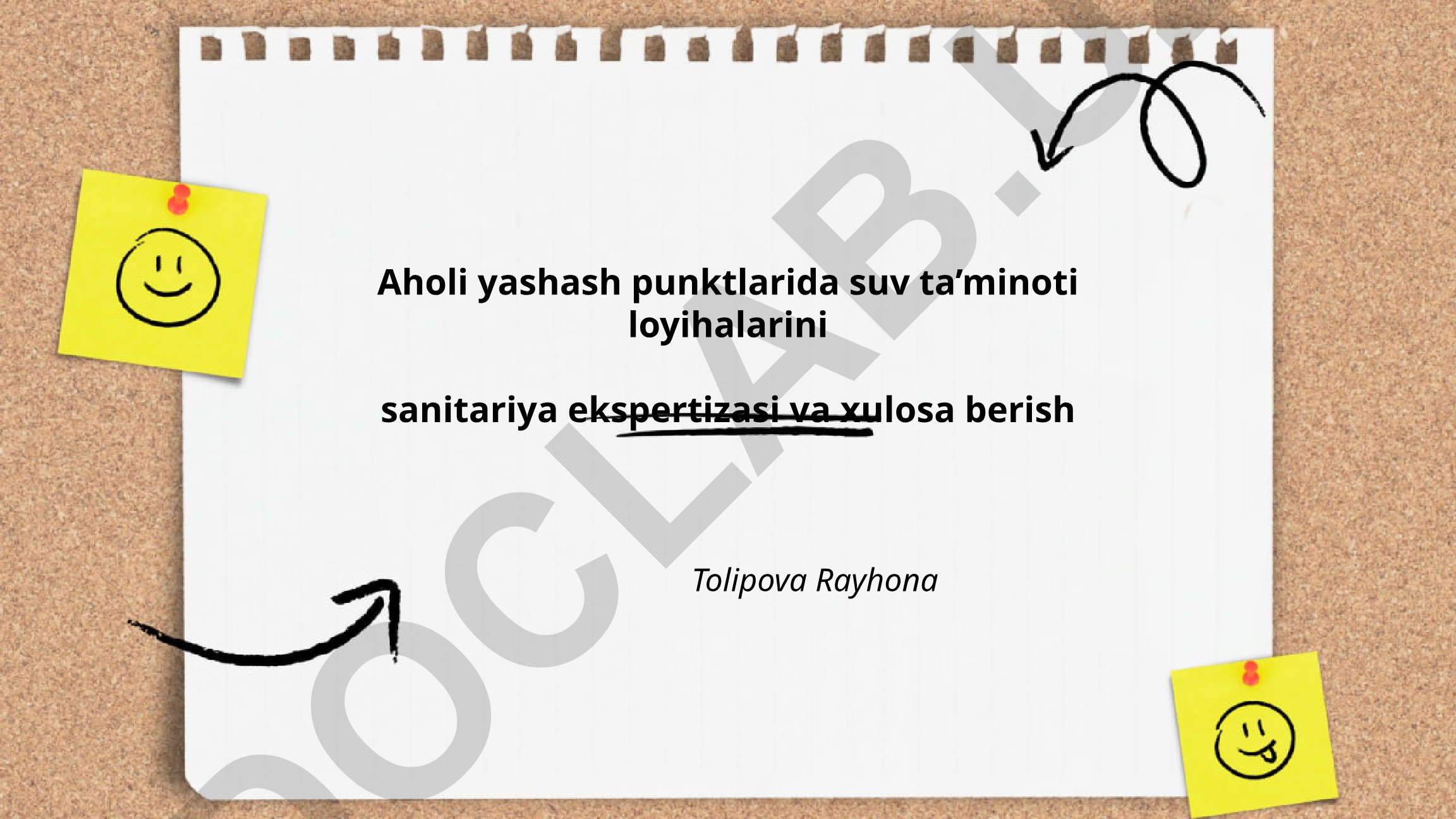 Aholi yashash punktlarida suv ta'minoti loyihalarini sanitariya ekspertizasi va xulosa berish