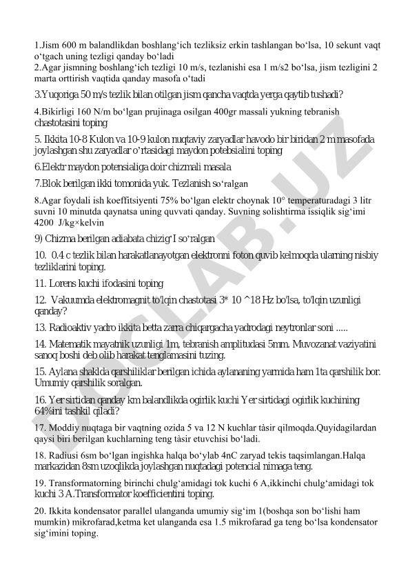 Fizika masalalari to'plami