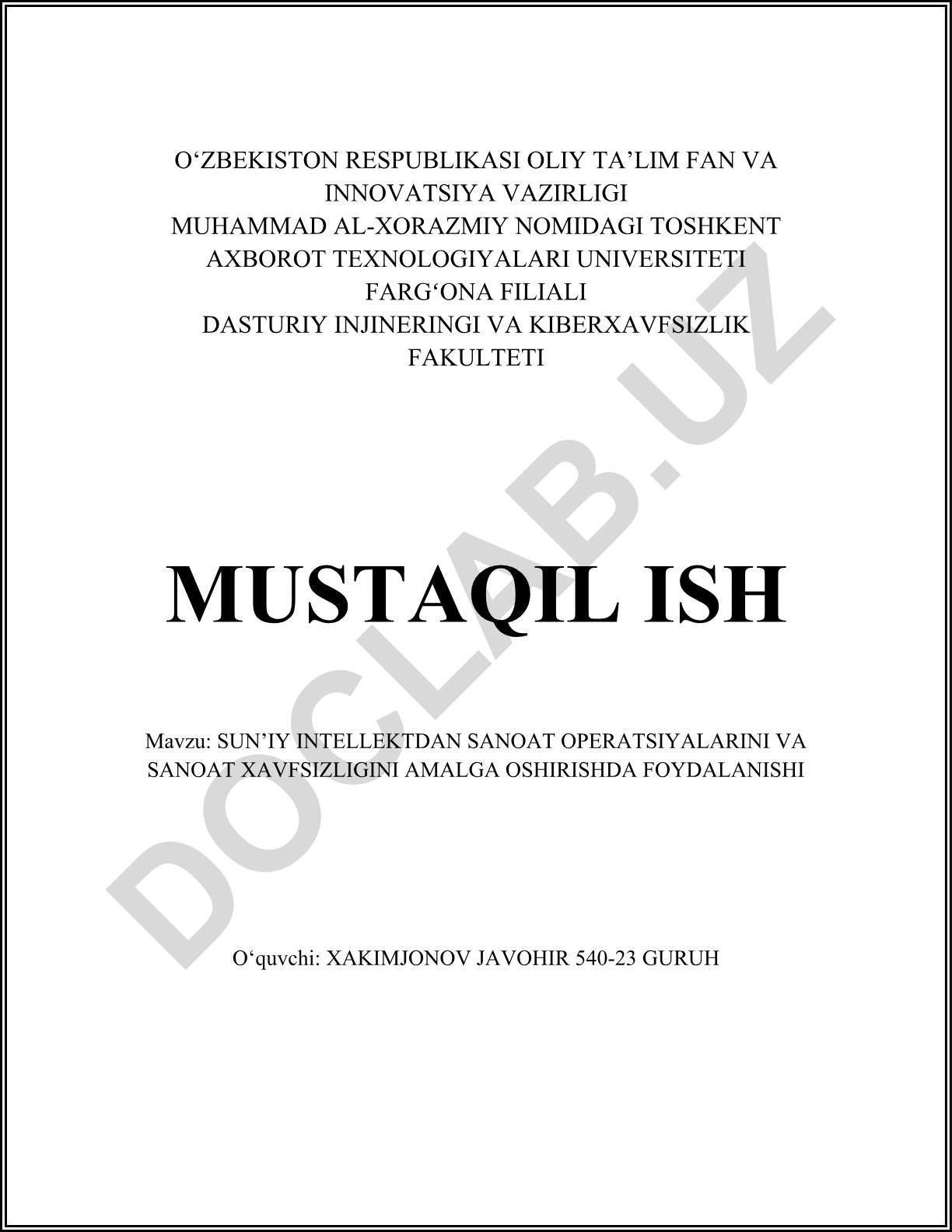 Sun'iy intellektdan sanoat operatsiyalarini va sanoat xavfsizligini amalga oshirishda foydalanishi