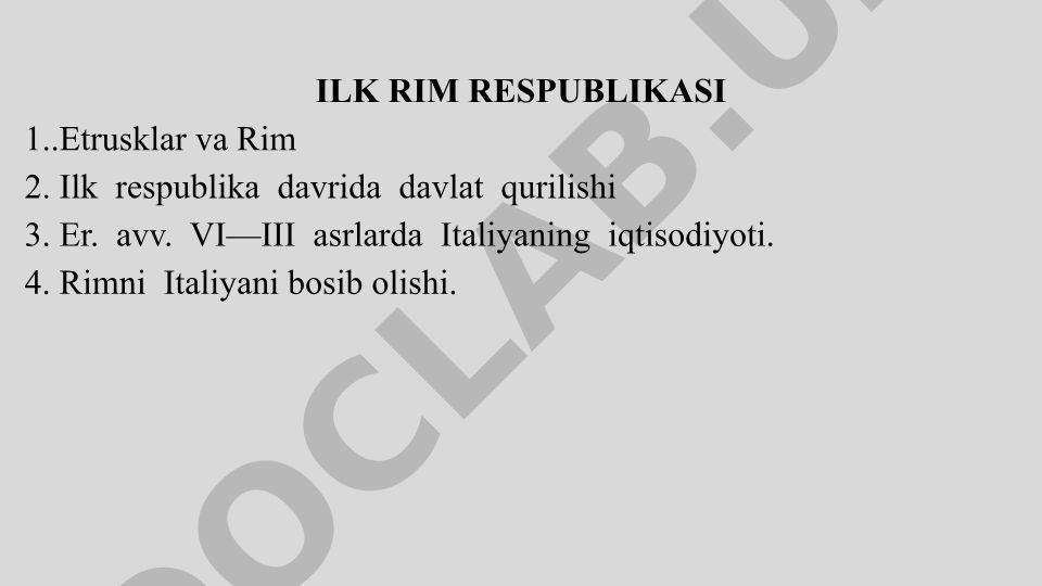 Ilk Rim Respublikasi va Etrusklar tarixi
