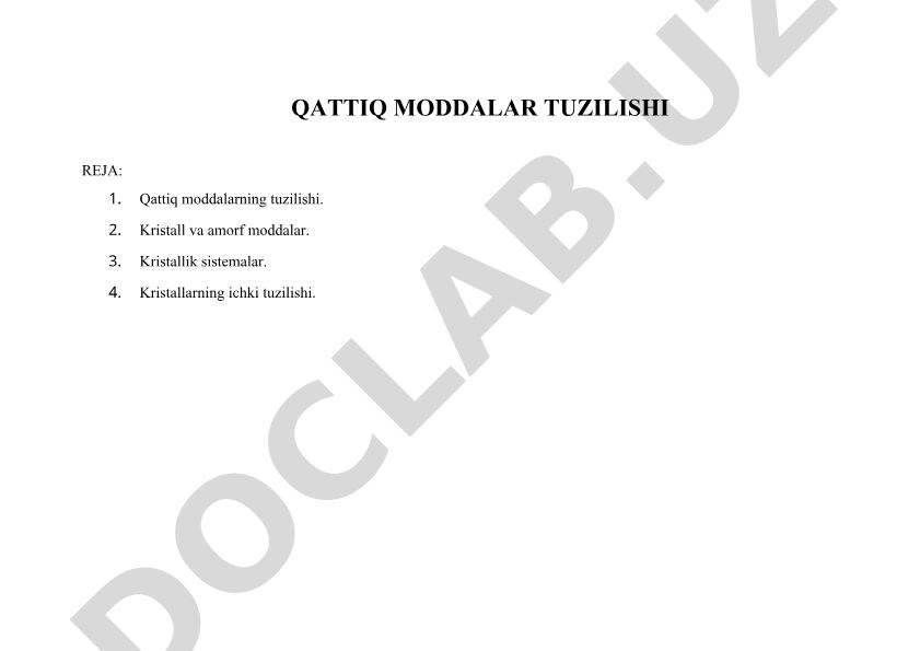 Qattiq moddalarning tuzilishi va kristallik sistemalar