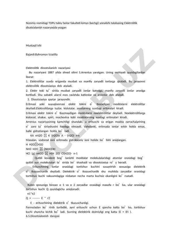 Elektrolitik dissotsilanish nazariyasi