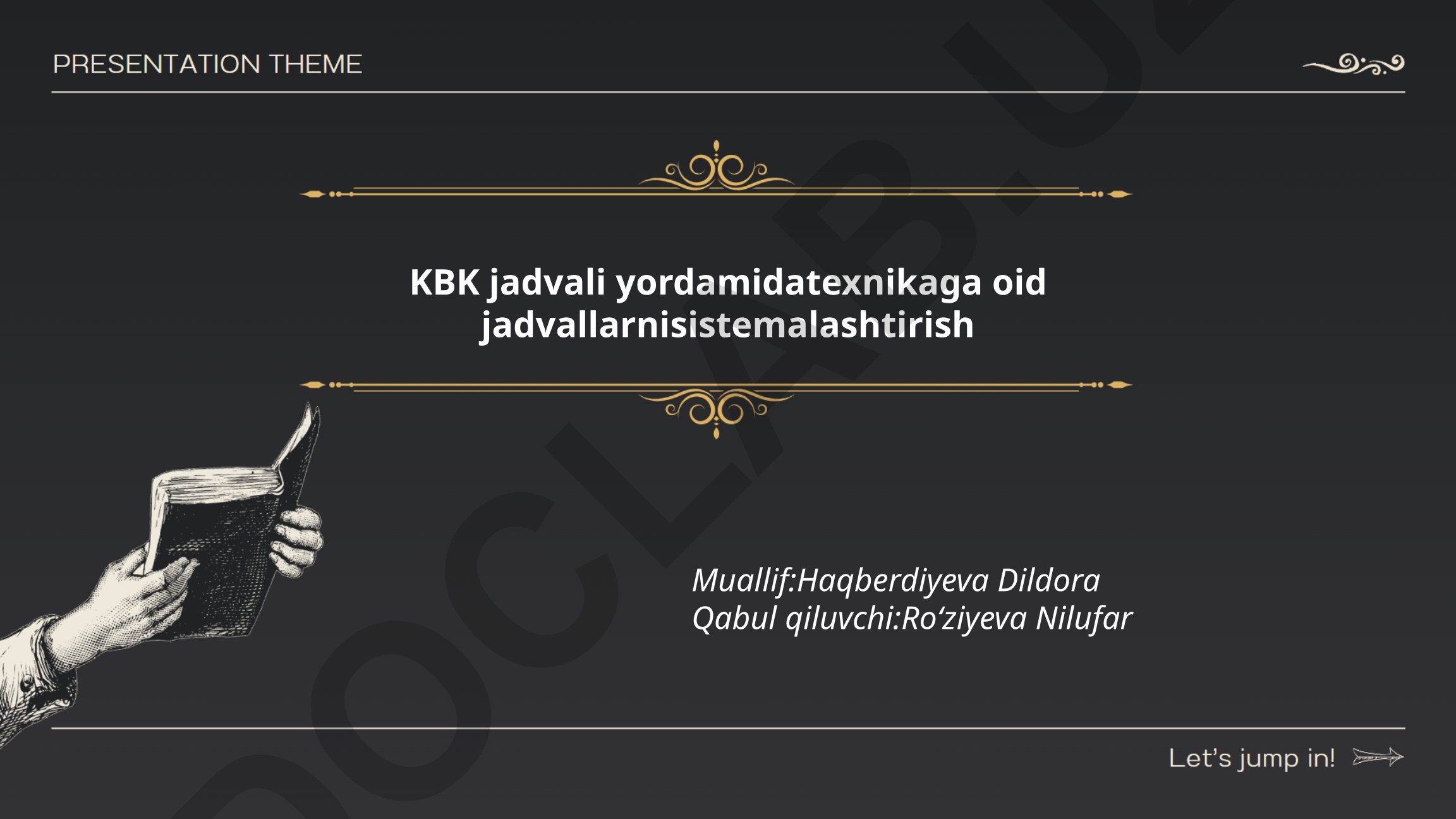 KBK jadvali yordamida texnikaga oid jadvallarni sistemalashtirish