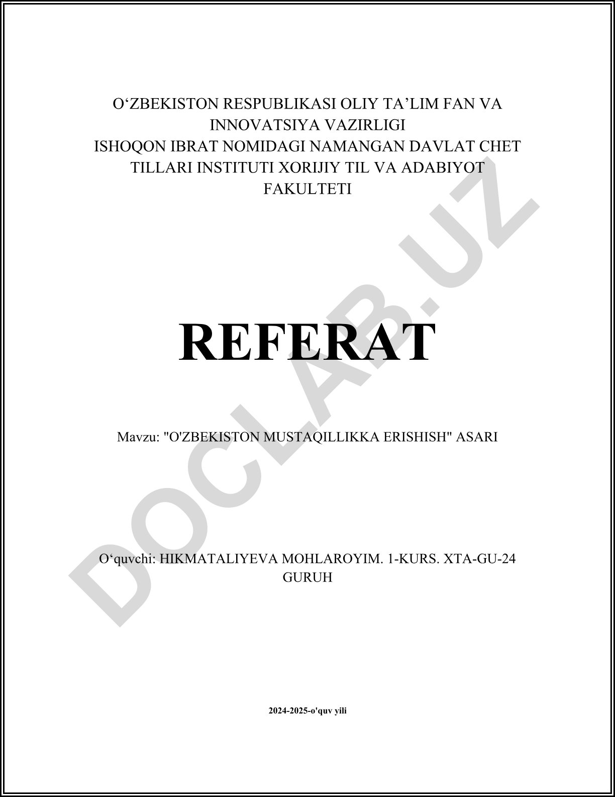 O'zbekiston mustaqillikka erishish