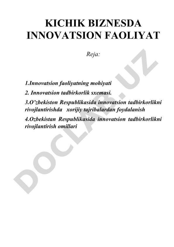 Kichik biznesda innovatsion faoliyat